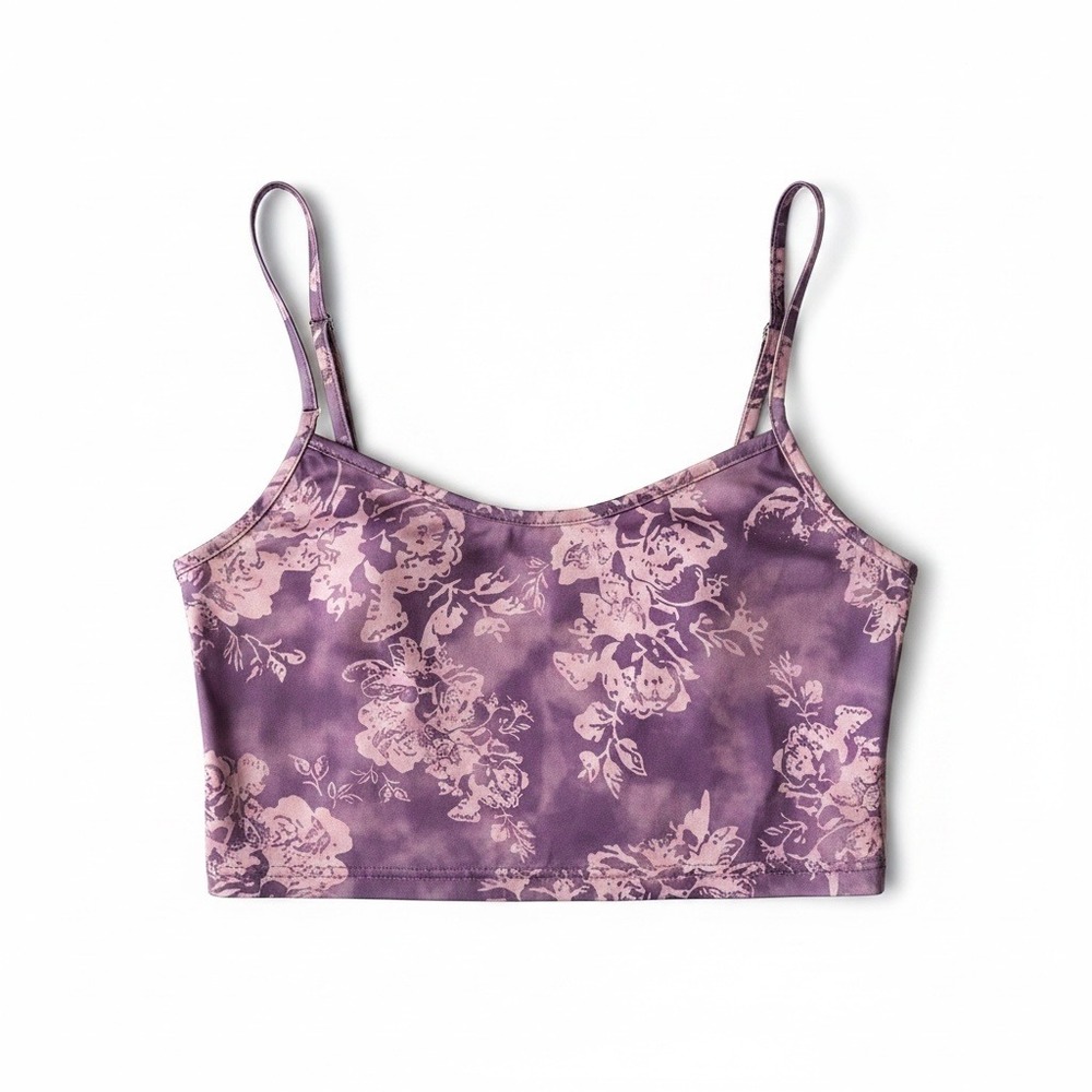 Y2K Fairy Grunge Purple Floral Crop Cami Tank Top XS Coquette
